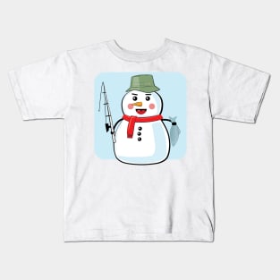 Snowman Fisher - Funny Illustration Kids T-Shirt